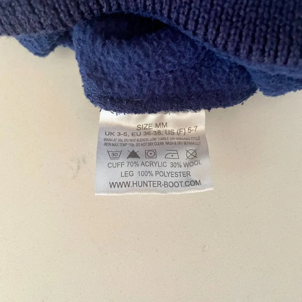 Hunter Navy Boot Liners with Multicolor‎ Knit Cuff, Size Medium